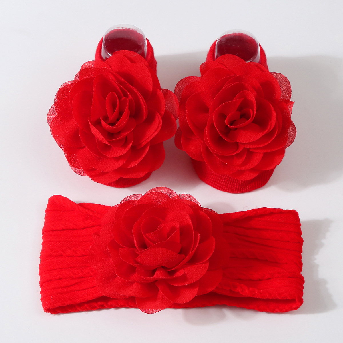 Chaussettes et bandeau en fleure  pour bébé fille