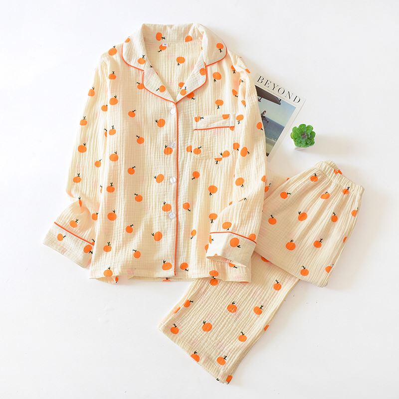 Ensemble  pyjamas en coton tricoté en crêpe pour femmes