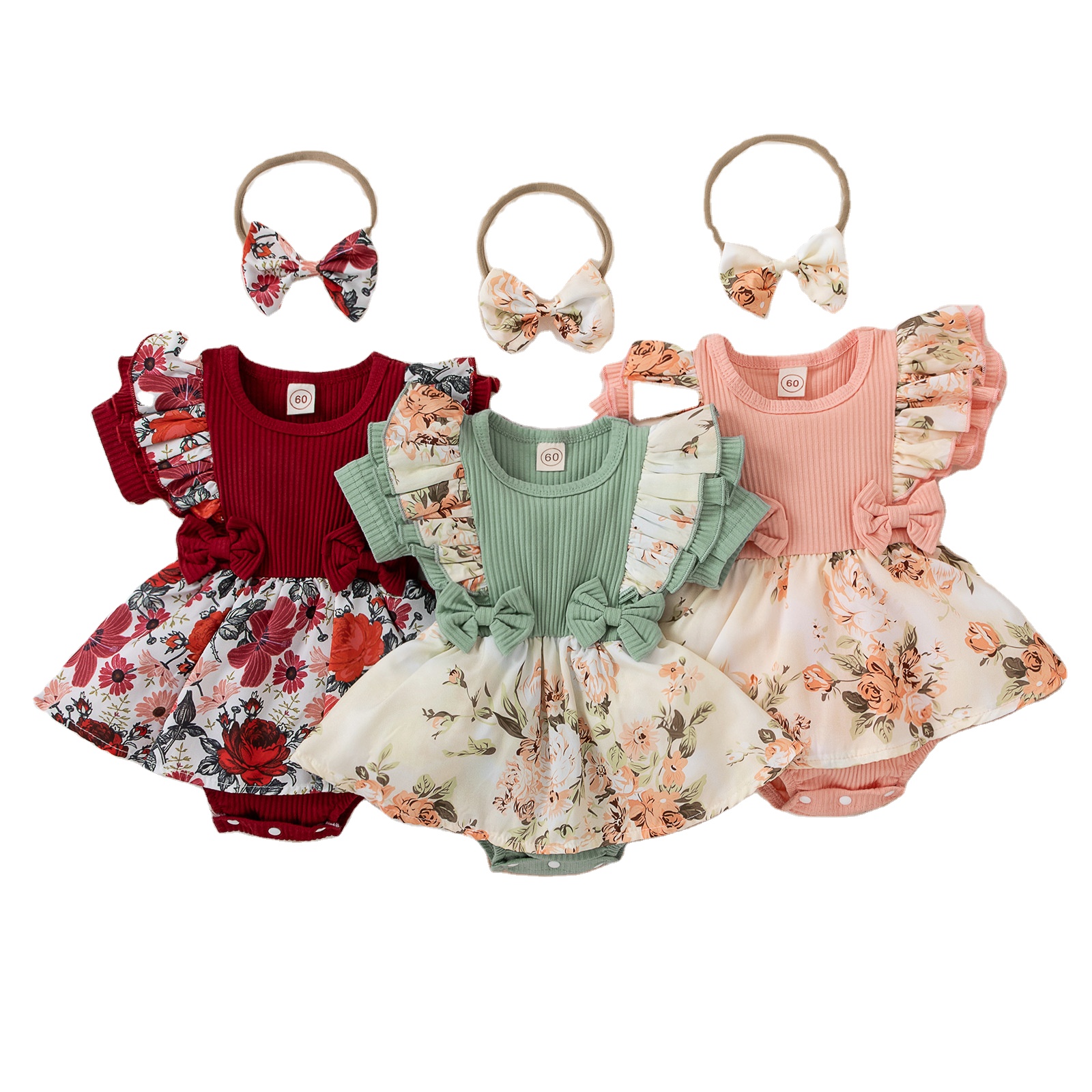 Robe d'été pour bébé fille, combinaison rayée avec nœud papillon